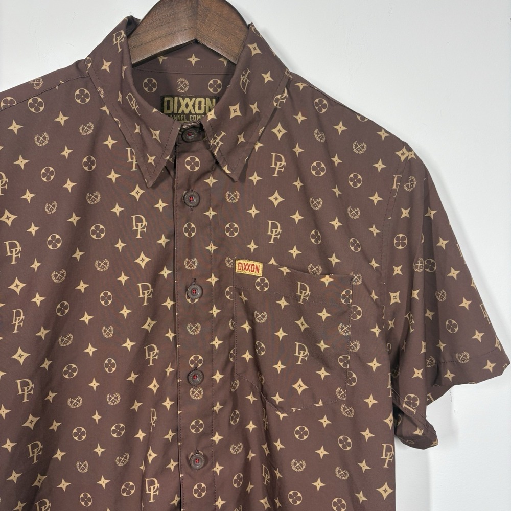 Dixxon Flannel Company The Bougie Mens XS Brown Gold AOP Performance Button Down - Picture 3 of 12